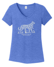 Load image into Gallery viewer, Dorothy Nolan Cheetah Womens V-neck T-Shirt - Blue (provides 7 meals)