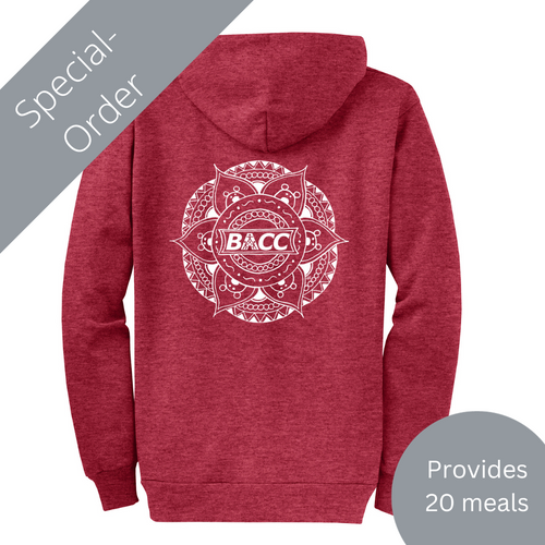 BACC Adult Hooded Zippered Sweatshirt - red (provides 20 meals)