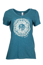 Load image into Gallery viewer, Women&#39;s Beach V-neck T-shirt in Heathered Teal with ivory design