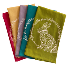 Load image into Gallery viewer, 5 Bunny Kitchen Towels - Red, Yellow, Lavender, Teal and Green
