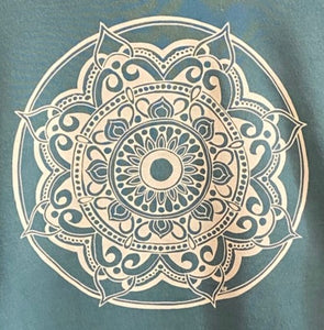 close up view of the mandala on the Crew Neck Sweatshirt in Mint
