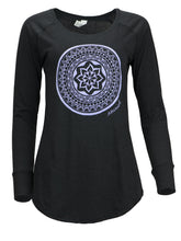Load image into Gallery viewer, Product Image : Front View - Women&#39;s Long Sleeve Tunic Tee with Purple Mandala in the center
