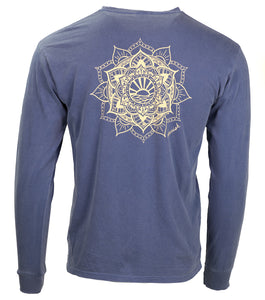 Product Image : Back View - Pacific Blue - Unisex Cotton Sun Mandala Long-Sleeved Crew - Large  sun mandala design center