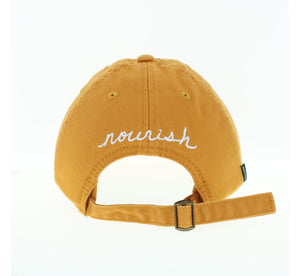 Product Image : View of the back of the hat with the nourish word embroidered in white - (Shown with the yellow hat)