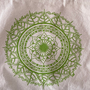 Close up Image of Green Mandala on Natural Tote bag