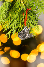 Load image into Gallery viewer, Pewter Sledding Gnomes Ornament (provides 8 meals)