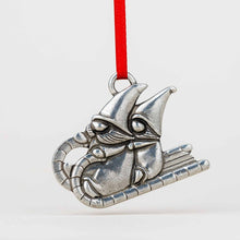 Load image into Gallery viewer, Pewter Sledding Gnomes Ornament (provides 8 meals)