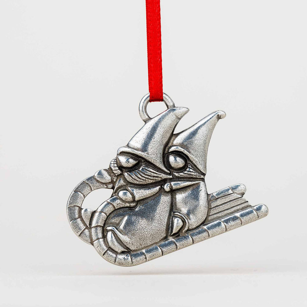 Pewter Sledding Gnomes Ornament (provides 8 meals)