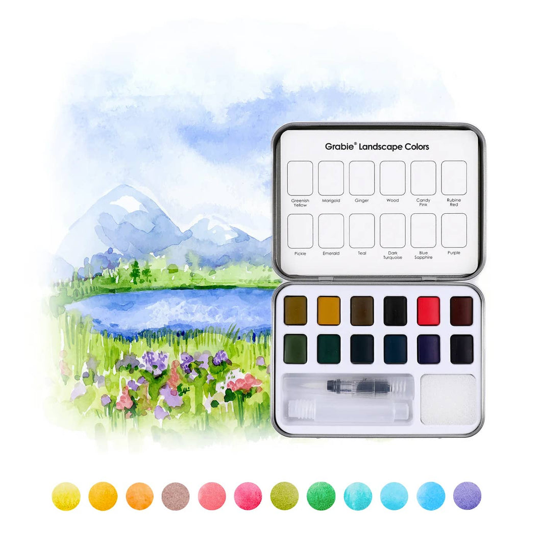 Watercolor Pocket Set Of 12 With Brush - Landscape Colors (provides 5 meals)