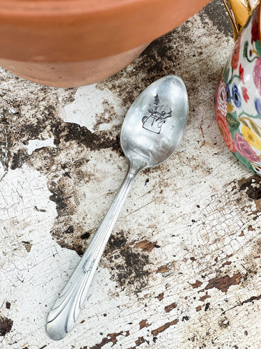 Floral Tea Pot Vintage Stamped  Spoon (provides 6 meals)