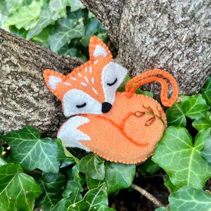 Sleeping Fox Embroidered Wool Christmas Ornament (provides 6 meals)