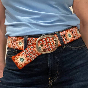 Buds and Blooms Floral Embroidered Wool Belt