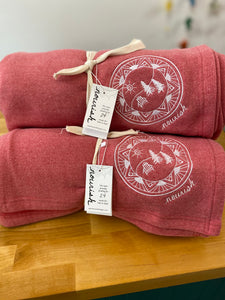 Pomegranate colored Jersey Blankets with Adirondack Mandala Design.