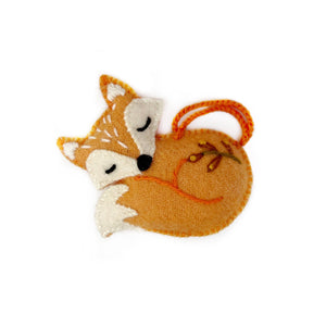 Sleeping Fox Embroidered Wool Christmas Ornament (provides 6 meals)