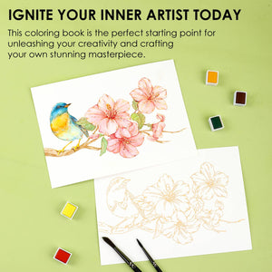 Grabie 15 Sheets 140LB Floral-Themed Watercolor Coloring Book (provides 6 meals)