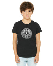 Load image into Gallery viewer, Product Image : BH-BL Youth Crew Tee - shown in black with white custom mandala