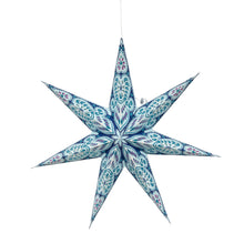 Load image into Gallery viewer, Phoenix 7 Point 23&quot; Blue / Turquoise w/ Glitter Paper Star Lantern Light (provides 15 meals)