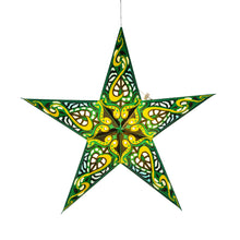 Load image into Gallery viewer, Gaea 5 Point 24&quot; Green / Yellow Paper Star Lantern Light