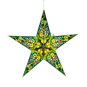 Gaea 5 Point 24" Green / Yellow Paper Star Lantern Light