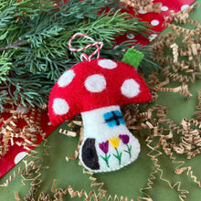 Load image into Gallery viewer, Mushroom House Felt Wool Christmas Ornament (provides 6 meals)