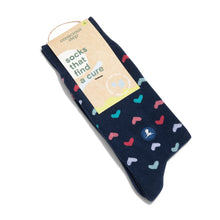 Load image into Gallery viewer, Socks That Find a Cure (Navy Hearts): Medium (provides 6 meals)