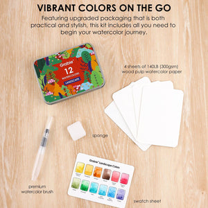 Watercolor Pocket Set Of 12 With Brush - Landscape Colors (provides 5 meals)