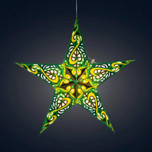 Load image into Gallery viewer, Gaea 5 Point 24&quot; Green / Yellow Paper Star Lantern Light