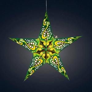 Gaea 5 Point 24" Green / Yellow Paper Star Lantern Light