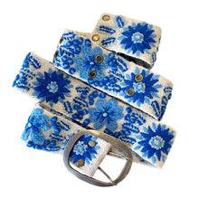 Load image into Gallery viewer, Embroidered Wool Belt: Forget-me-not (provides 24 meals)