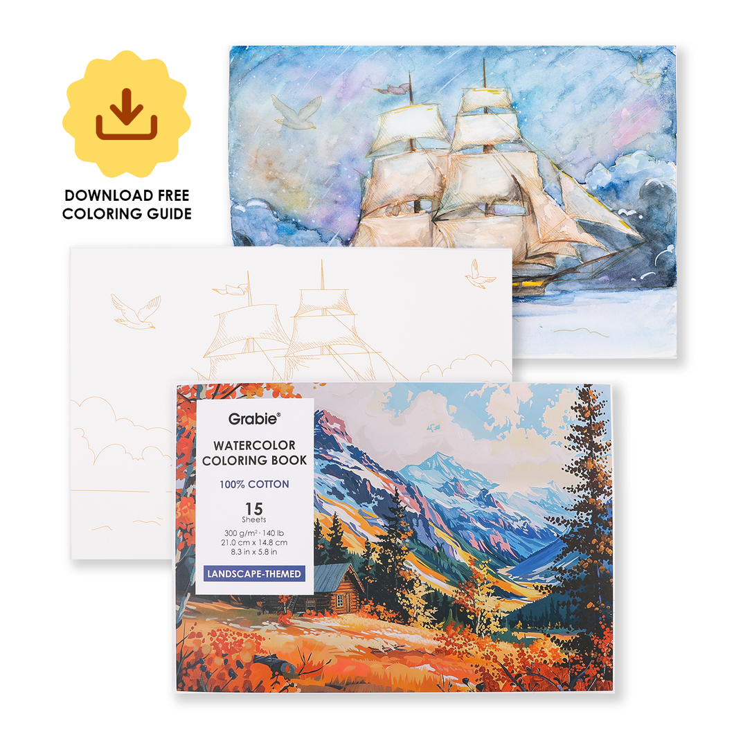 15 Sheets 140LB Landscape-Themed Watercolor Coloring Book (provides 6 meals)