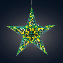 Load image into Gallery viewer, Gaea 5 Point 24&quot; Green / Yellow Paper Star Lantern Light