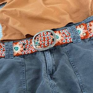 Buds and Blooms Floral Embroidered Wool Belt