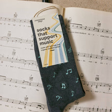 Load image into Gallery viewer, Socks that Support Music (Gray Music Notes) (provides 6 meals)