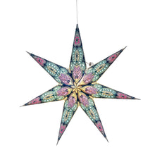 Load image into Gallery viewer, Phoenix 7 Point 23&quot; Blue / Turquoise w/ Glitter Paper Star Lantern Light (provides 15 meals)