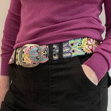 Load image into Gallery viewer, Folklorica Floral Embroidered Wool Belt, Black, (provides 24 meals)