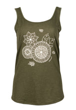 Load image into Gallery viewer, Front view of the Women&#39;s Relaxed Sage Green Tank with hand drawn mandala