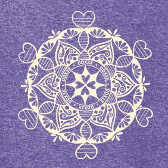 Purple t-shirt with a white mandala design on a white background
