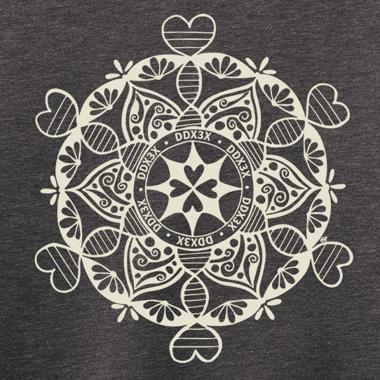 Black tank top with a white mandala design on a white background