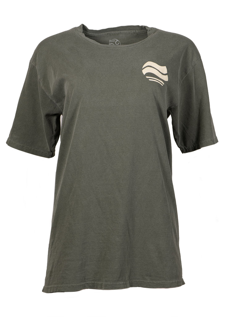 Product Image : Product Image : Green - Unisex Cotton Short-Sleeved Crew - small ivory colored abstract wave design over left chest