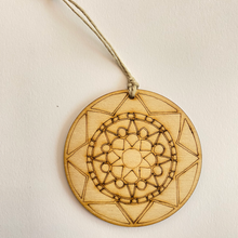 Load image into Gallery viewer, Wooden Color your own ornament. Circular shape with a geometric shaped design 