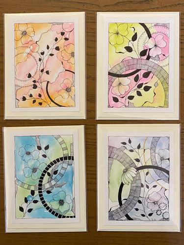 4 Flower and pattern cards displayed in a Grid