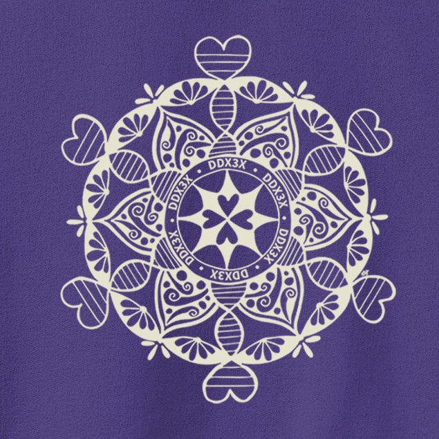 Purple sweatshirt with a white mandala design on a white background