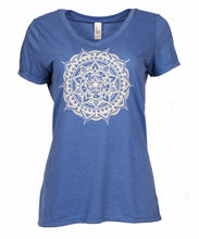 Load image into Gallery viewer, Women&#39;s Blue Mandala V-neck Tee (provides 12 meals)