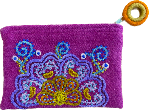 Product Image: Embroidered Wool Zippered Purse - Comina 