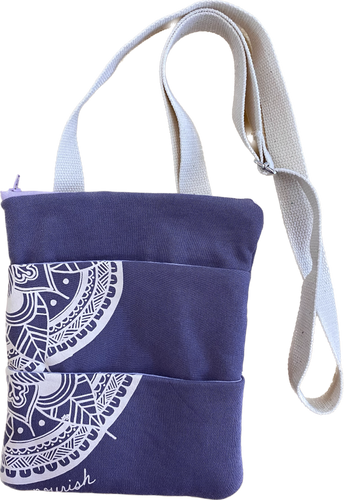 Front View - Upcycled Nourish Zip-Top Cross Body Bag - lavender 