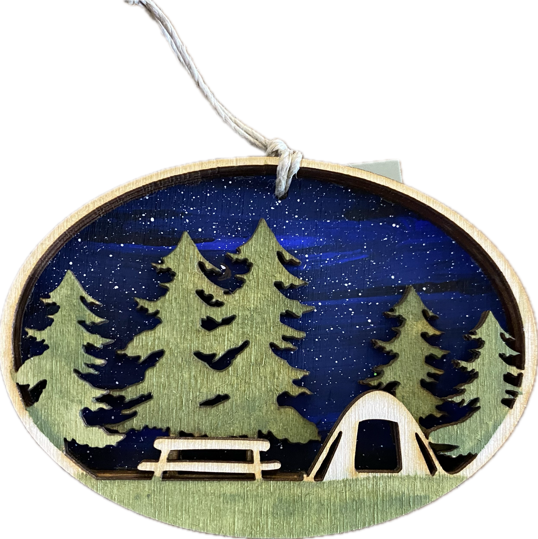 Nighttime Camping Wooden Ornament (provides 6 meals)