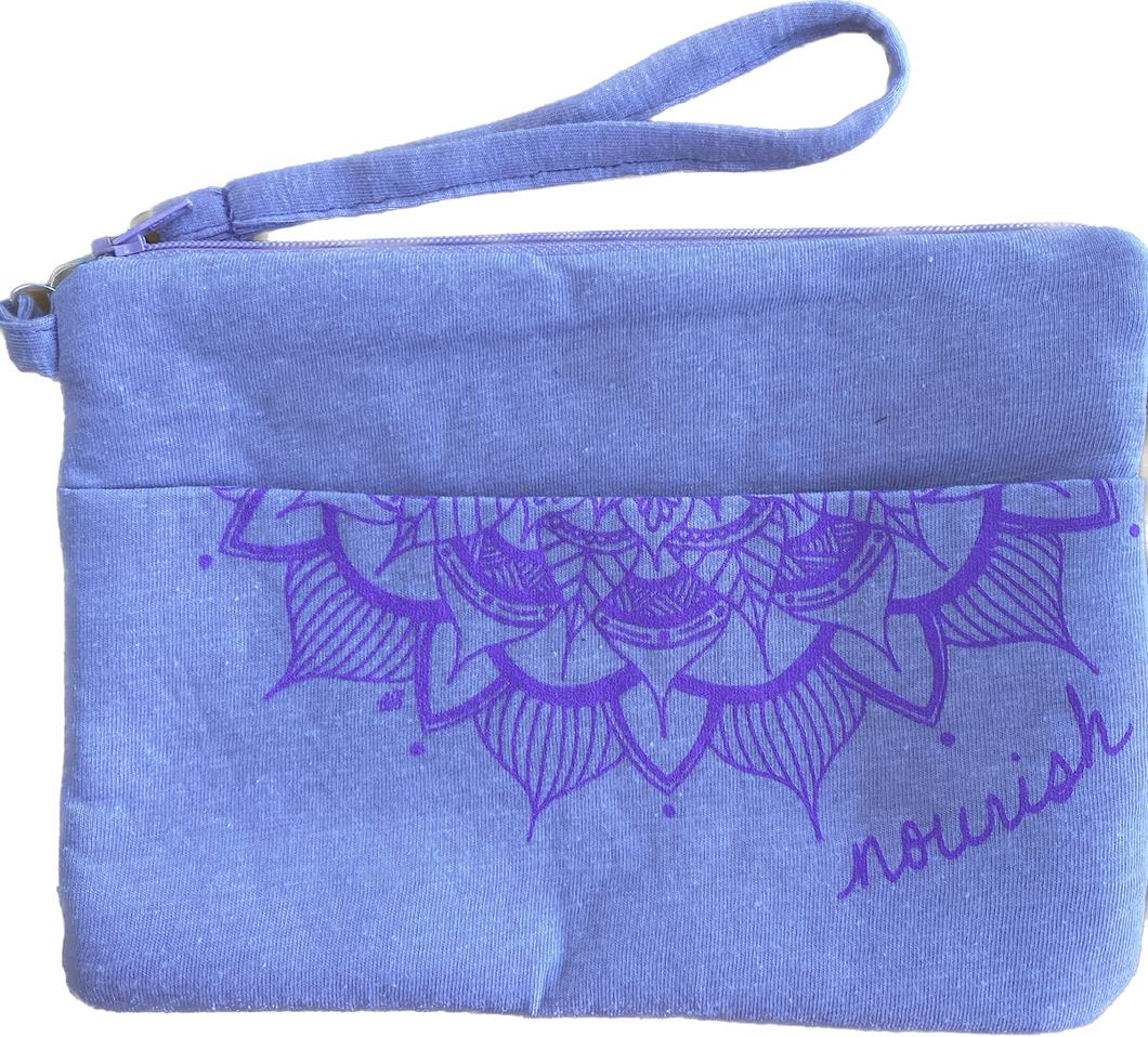 product photo:  lavender clutch with purple design