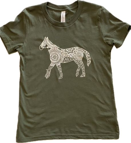Youth Horse T-Shirt -  Olive Green (provides 8 meals)