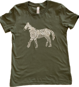 Youth Horse T-Shirt -  Olive Green (provides 8 meals)