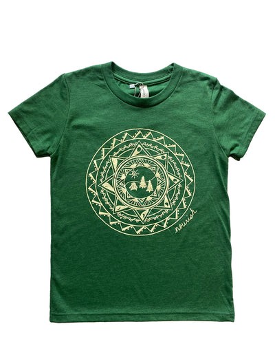Youth Adirondack Mandala T-Shirt  Green (provides 8 meals)